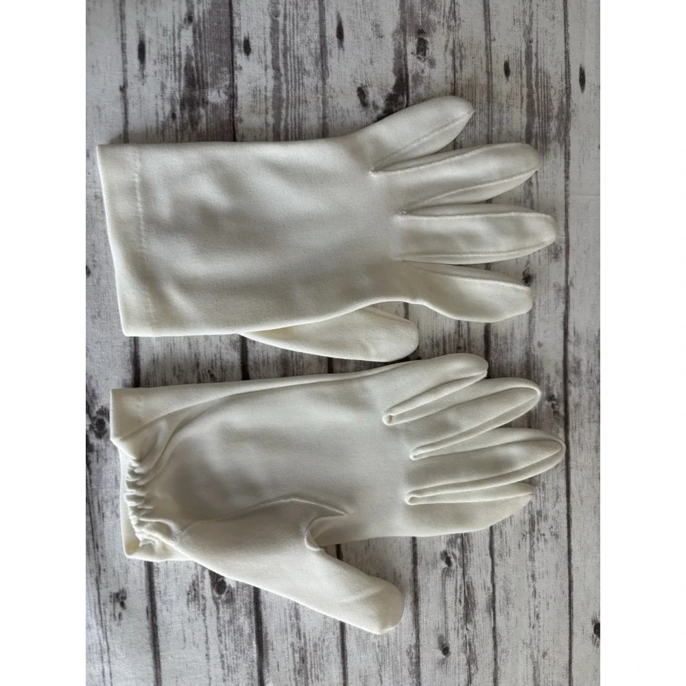 Vintage 1950s White Cotton Gloves Stretch Wedding Wrist Length 9